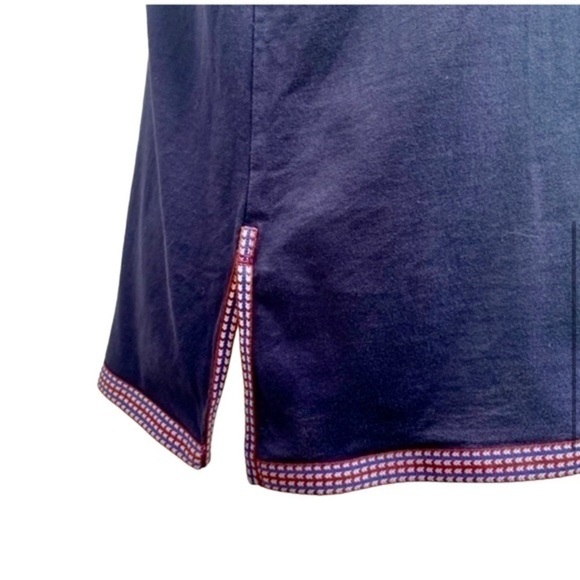 J. Crew Navy Blue Front Keyhole Tassel Tie V-neck Sleeves Top - Picture 5 of 7